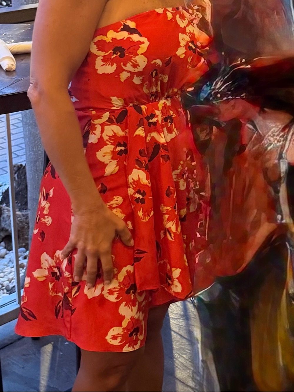 Express Red Floral Strapless Mini Dress